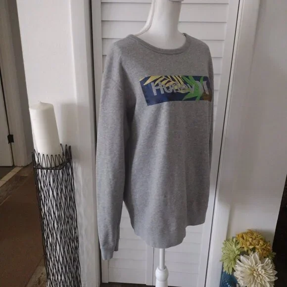 Hurley fleece‎ lined gray women's sweatshirt tropical logo long sleeve Sz L - Picture 6 of 9
